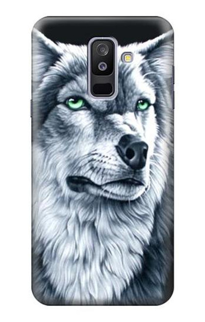 S0123 狼 ウルフ Grim White Wolf Samsung Galaxy A6+ (2018), J8 Plus 2018, A6 Plus 2018  バックケース、フリップケース・カバー