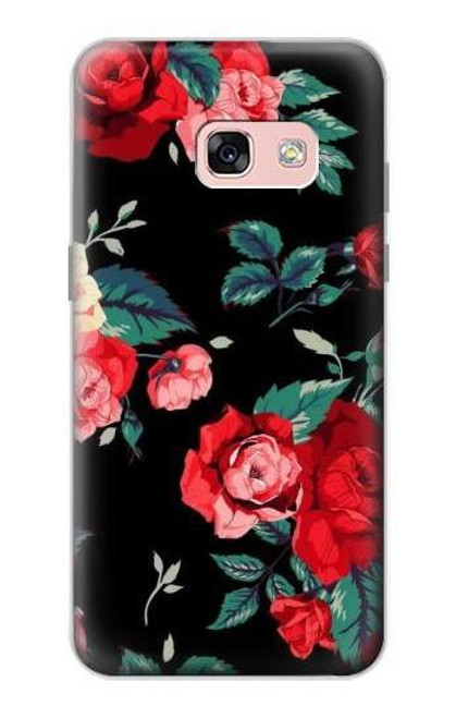 S3112 黒バラ パターン Rose Floral Pattern Black Samsung Galaxy A3 (2017) バックケース、フリップケース・カバー