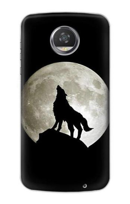 S1981 オオカミは 月にハウリング Wolf Howling at The Moon Motorola Moto Z2 Play, Z2 Force バックケース、フリップケース・カバー