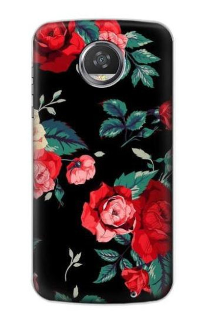 S3112 黒バラ パターン Rose Floral Pattern Black Motorola Moto Z2 Play, Z2 Force バックケース、フリップケース・カバー