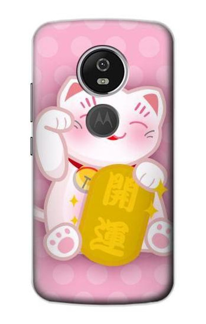 S3025 招き猫 Pink Maneki Neko Lucky Cat Motorola Moto E5 Plus バックケース、フリップケース・カバー