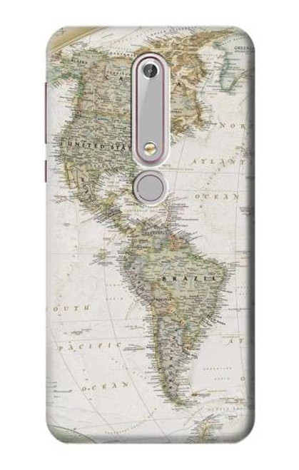 S0604 世界地図 World Map Nokia 6.1, Nokia 6 2018 バックケース、フリップケース・カバー