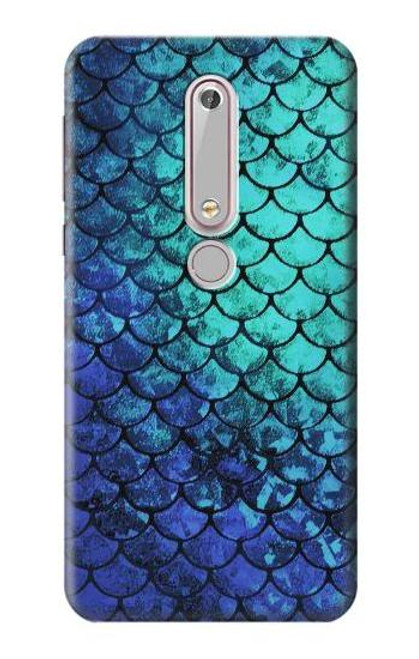 S3047 緑人魚のスケール Green Mermaid Fish Scale Nokia 6.1, Nokia 6 2018 バックケース、フリップケース・カバー