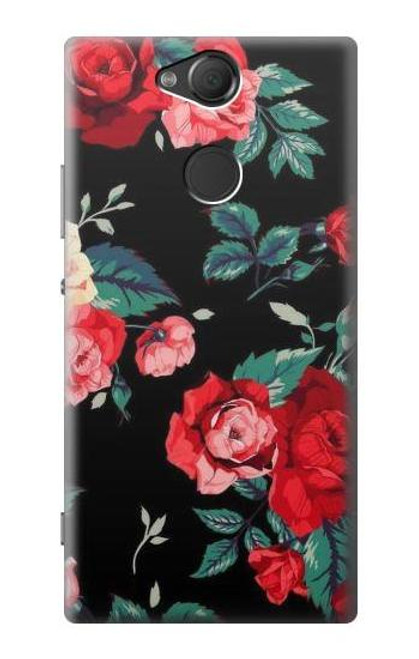 S3112 黒バラ パターン Rose Floral Pattern Black Sony Xperia XA2 バックケース、フリップケース・カバー