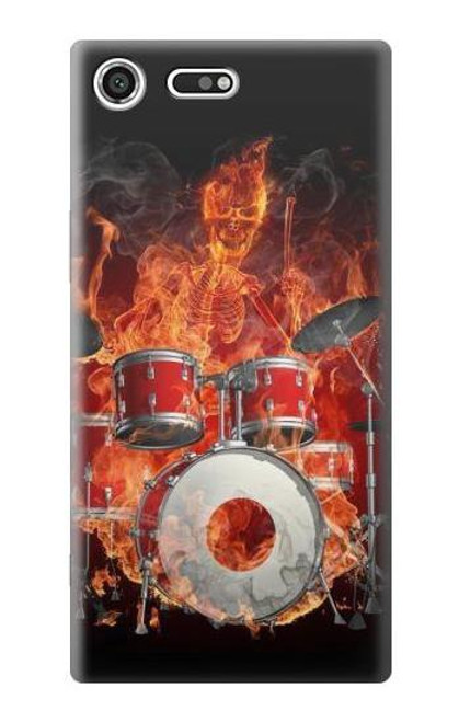 S1431 スカル ドラム ファイア ロック音楽 Skull Drum Fire Rock Sony Xperia XZ Premium バックケース、フリップケース・カバー