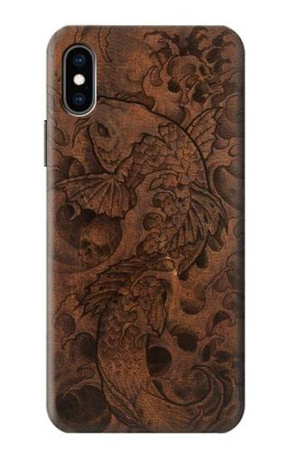 S3405 魚のタトゥーグラフィックプリント Fish Tattoo Leather Graphic Print iPhone X, iPhone XS バックケース、フリップケース・カバー