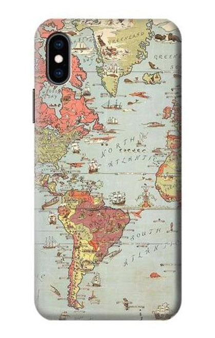 S3418 ヴィンテージの世界地図 Vintage World Map iPhone X, iPhone XS バックケース、フリップケース・カバー