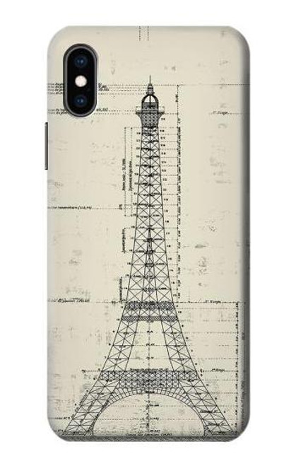 S3474 エッフェル建築図面 Eiffel Architectural Drawing iPhone X, iPhone XS バックケース、フリップケース・カバー