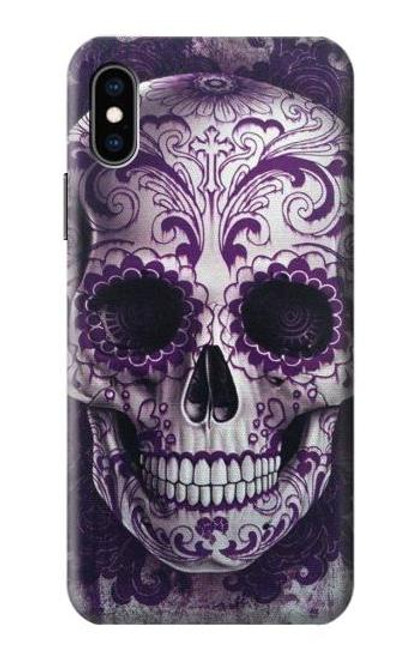 S3582 紫の頭蓋骨 Purple Sugar Skull iPhone X, iPhone XS バックケース、フリップケース・カバー