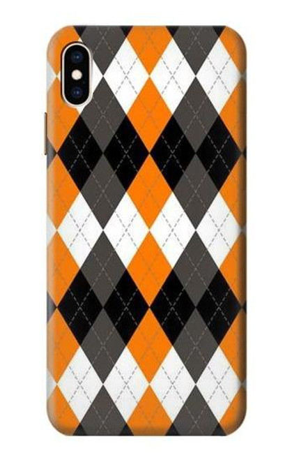 S3421 黒 オレンジ 白 アーガイルプラッド Black Orange White Argyle Plaid iPhone XS Max バックケース、フリップケース・カバー