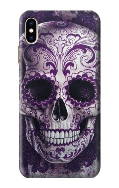 S3582 紫の頭蓋骨 Purple Sugar Skull iPhone XS Max バックケース、フリップケース・カバー