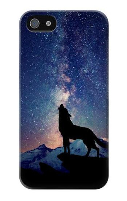 S3555 狼 Wolf Howling Million Star iPhone 5 5S SE バックケース、フリップケース・カバー