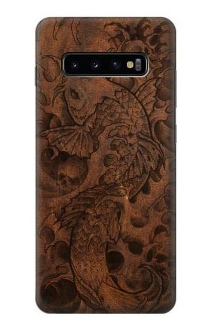 S3405 魚のタトゥーグラフィックプリント Fish Tattoo Leather Graphic Print Samsung Galaxy S10 Plus バックケース、フリップケース・カバー