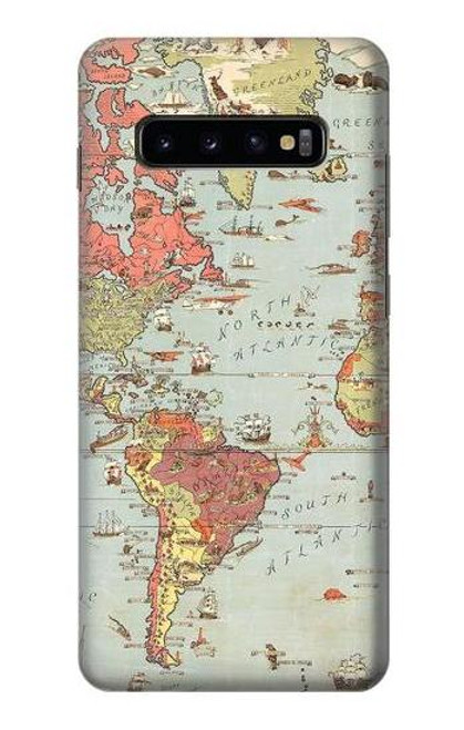 S3418 ヴィンテージの世界地図 Vintage World Map Samsung Galaxy S10 Plus バックケース、フリップケース・カバー