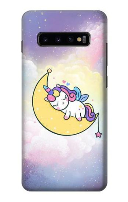 S3485 かわいい眠りユニコーン Cute Unicorn Sleep Samsung Galaxy S10 Plus バックケース、フリップケース・カバー