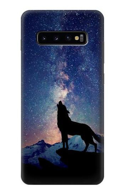 S3555 狼 Wolf Howling Million Star Samsung Galaxy S10 Plus バックケース、フリップケース・カバー