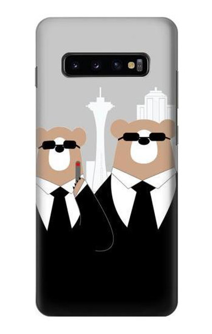 S3557 黒いスーツのクマ Bear in Black Suit Samsung Galaxy S10 Plus バックケース、フリップケース・カバー