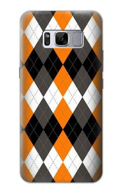 S3421 黒 オレンジ 白 アーガイルプラッド Black Orange White Argyle Plaid Samsung Galaxy S8 バックケース、フリップケース・カバー