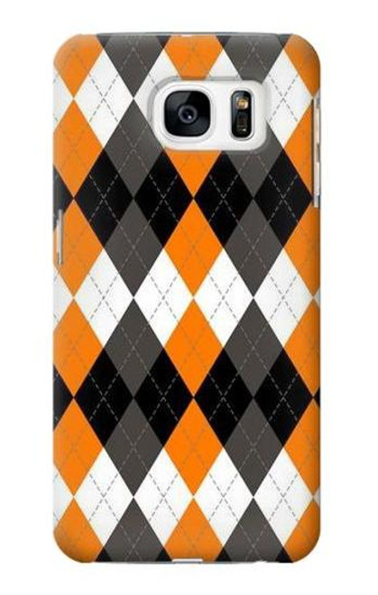 S3421 黒 オレンジ 白 アーガイルプラッド Black Orange White Argyle Plaid Samsung Galaxy S7 バックケース、フリップケース・カバー