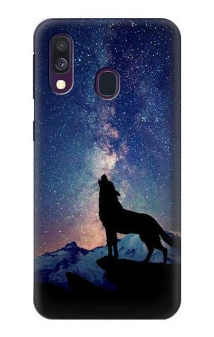 S3555 狼 Wolf Howling Million Star Samsung Galaxy A40 バックケース、フリップケース・カバー