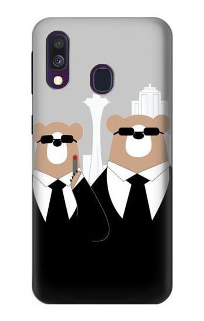 S3557 黒いスーツのクマ Bear in Black Suit Samsung Galaxy A40 バックケース、フリップケース・カバー