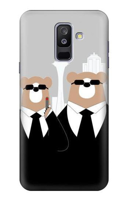 S3557 黒いスーツのクマ Bear in Black Suit Samsung Galaxy A6+ (2018), J8 Plus 2018, A6 Plus 2018  バックケース、フリップケース・カバー