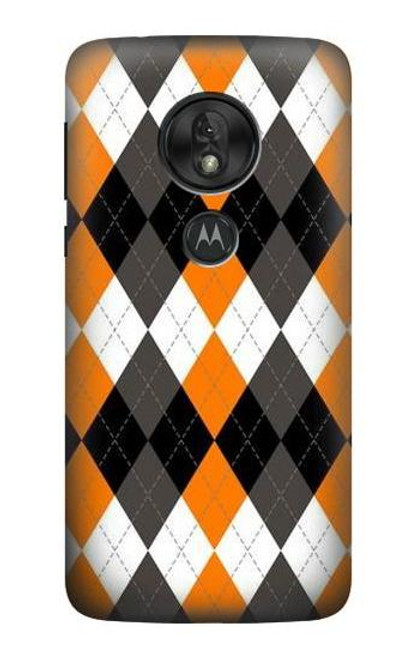 S3421 黒 オレンジ 白 アーガイルプラッド Black Orange White Argyle Plaid Motorola Moto G7 Play バックケース、フリップケース・カバー