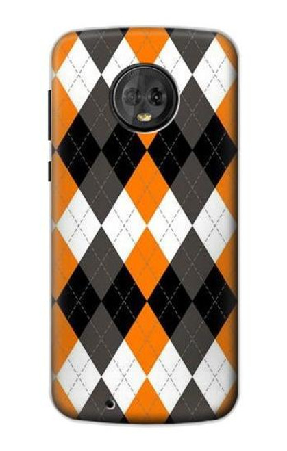 S3421 黒 オレンジ 白 アーガイルプラッド Black Orange White Argyle Plaid Motorola Moto G6 バックケース、フリップケース・カバー