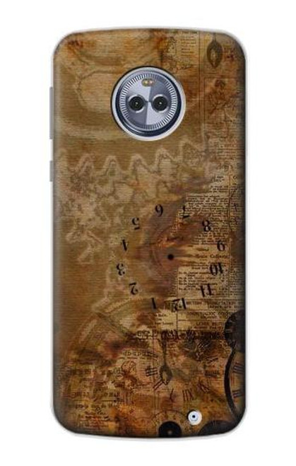 S3456 ヴィンテージ紙時計スチームパンク Vintage Paper Clock Steampunk Motorola Moto X4 バックケース、フリップケース・カバー