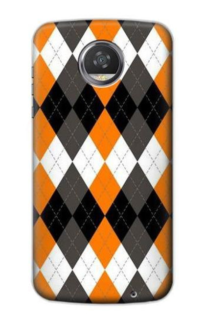 S3421 黒 オレンジ 白 アーガイルプラッド Black Orange White Argyle Plaid Motorola Moto Z2 Play, Z2 Force バックケース、フリップケース・カバー