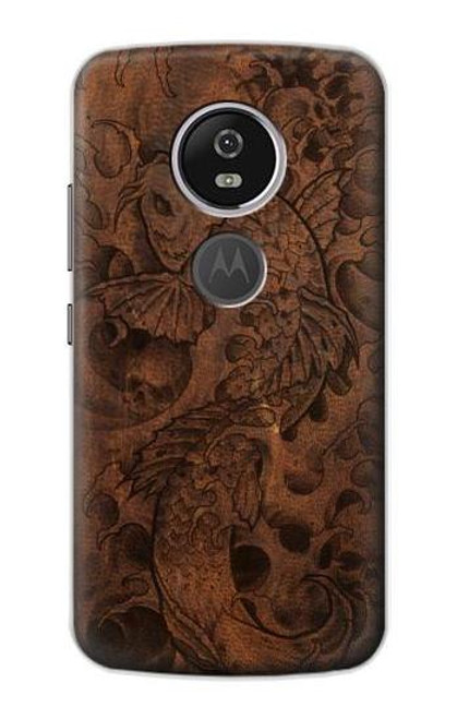 S3405 魚のタトゥーグラフィックプリント Fish Tattoo Leather Graphic Print Motorola Moto E5 Plus バックケース、フリップケース・カバー