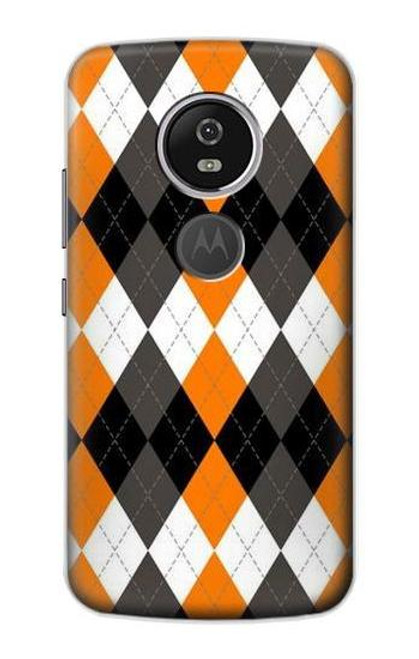 S3421 黒 オレンジ 白 アーガイルプラッド Black Orange White Argyle Plaid Motorola Moto E5 Plus バックケース、フリップケース・カバー