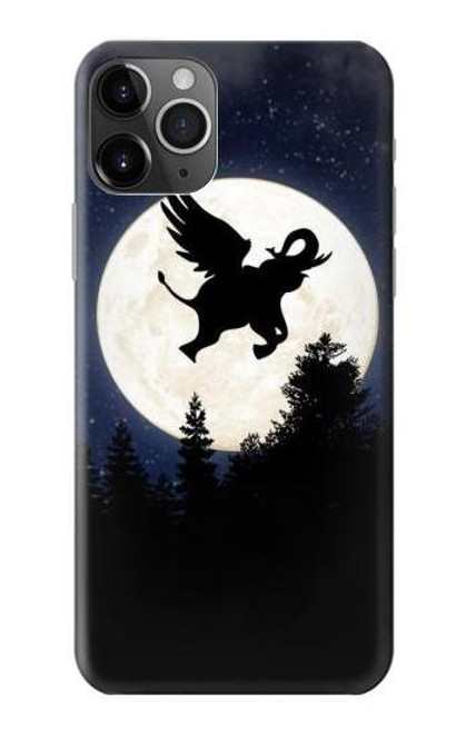 S3323 飛び象満月の夜 Flying Elephant Full Moon Night iPhone 11 Pro バックケース、フリップケース・カバー