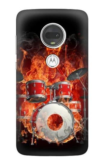 S1431 スカル ドラム ファイア ロック音楽 Skull Drum Fire Rock Motorola Moto G7, Moto G7 Plus バックケース、フリップケース・カバー