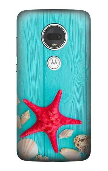 S3428 アクア 海星 貝 Aqua Wood Starfish Shell Motorola Moto G7, Moto G7 Plus バックケース、フリップケース・カバー