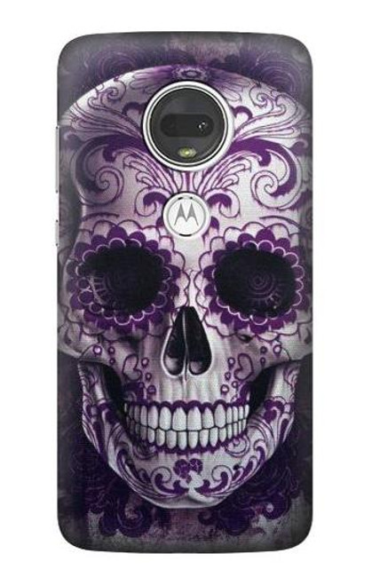 S3582 紫の頭蓋骨 Purple Sugar Skull Motorola Moto G7, Moto G7 Plus バックケース、フリップケース・カバー