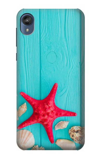 S3428 アクア 海星 貝 Aqua Wood Starfish Shell Motorola Moto E6, Moto E (6th Gen) バックケース、フリップケース・カバー