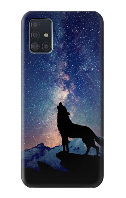 S3555 狼 Wolf Howling Million Star Samsung Galaxy A51 バックケース、フリップケース・カバー