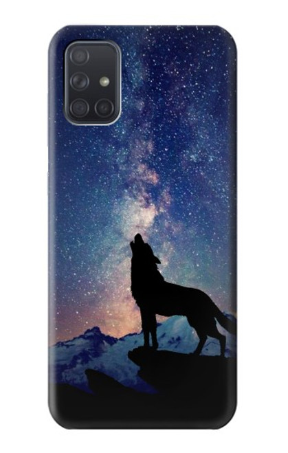 S3555 狼 Wolf Howling Million Star Samsung Galaxy A71 バックケース、フリップケース・カバー
