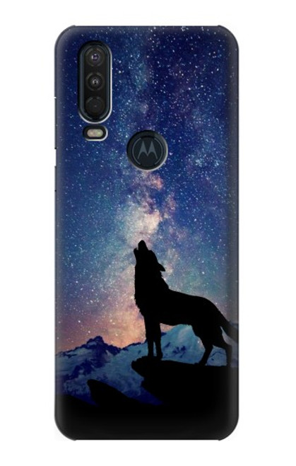 S3555 狼 Wolf Howling Million Star Motorola One Action (Moto P40 Power) バックケース、フリップケース・カバー