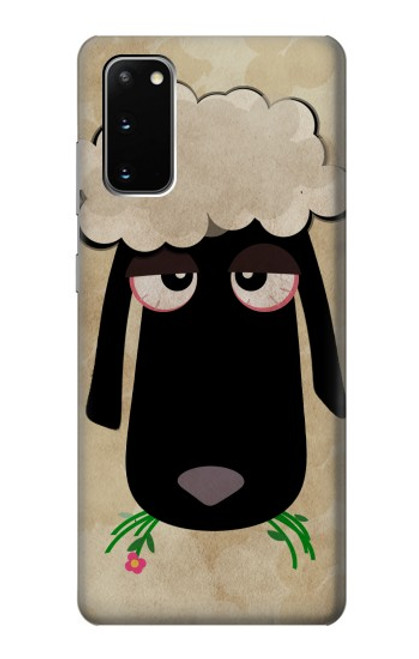 S2826 眠えない黒い羊 Cute Cartoon Unsleep Black Sheep Samsung Galaxy S20 バックケース、フリップケース・カバー