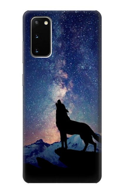 S3555 狼 Wolf Howling Million Star Samsung Galaxy S20 バックケース、フリップケース・カバー