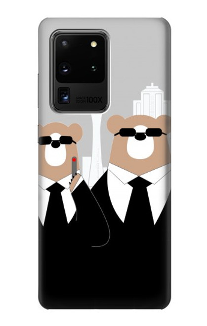 S3557 黒いスーツのクマ Bear in Black Suit Samsung Galaxy S20 Ultra バックケース、フリップケース・カバー