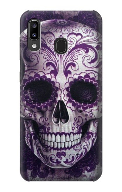 S3582 紫の頭蓋骨 Purple Sugar Skull Samsung Galaxy A20, Galaxy A30 バックケース、フリップケース・カバー