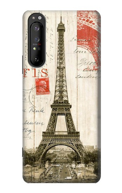 S2108 エッフェル塔パリポストカード Eiffel Tower Paris Postcard Sony Xperia 1 II バックケース、フリップケース・カバー