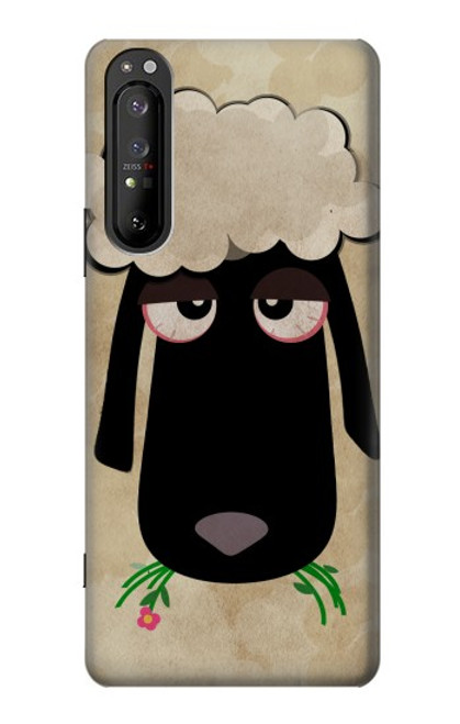 S2826 眠えない黒い羊 Cute Cartoon Unsleep Black Sheep Sony Xperia 1 II バックケース、フリップケース・カバー