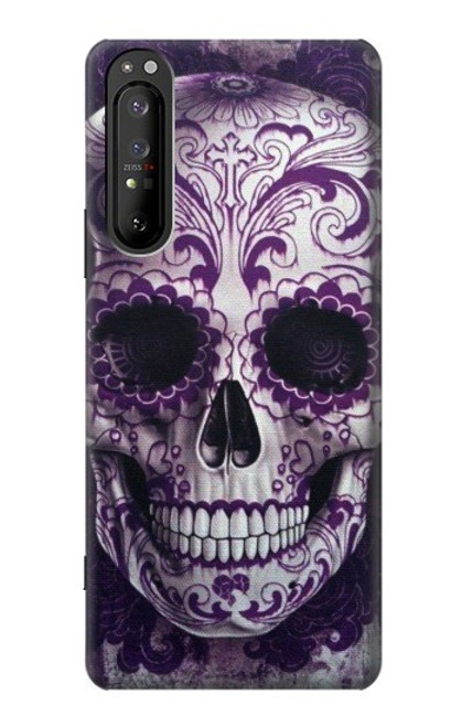 S3582 紫の頭蓋骨 Purple Sugar Skull Sony Xperia 1 II バックケース、フリップケース・カバー