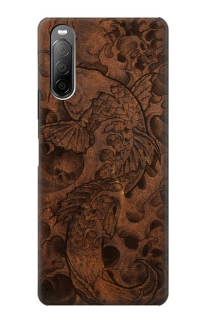 S3405 魚のタトゥーグラフィックプリント Fish Tattoo Leather Graphic Print Sony Xperia 10 II バックケース、フリップケース・カバー