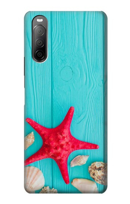 S3428 アクア 海星 貝 Aqua Wood Starfish Shell Sony Xperia 10 II バックケース、フリップケース・カバー