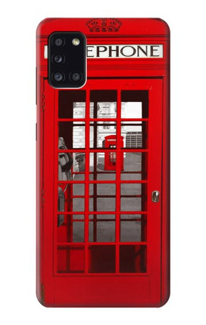 S0058 ロンドン〔イギリス〕の赤い電話ボックス Classic British Red Telephone Box Samsung Galaxy A31 バックケース、フリップケース・カバー